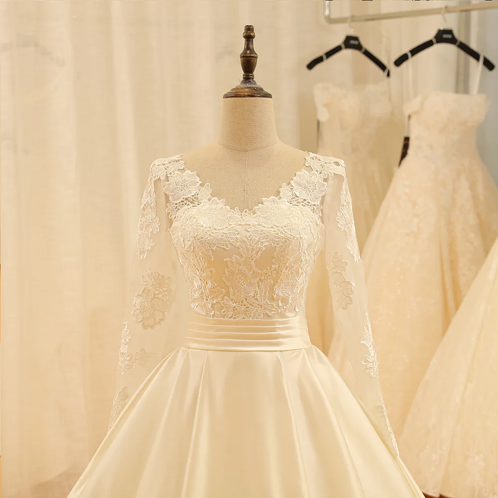 Женское атласное кружевное свадебное платье с открытой спиной V образным вырезом