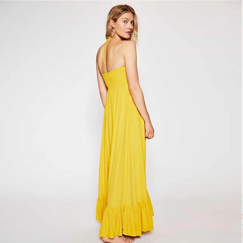 Bohemian Strapless Sexy Beach Dresses Ruffles Sleeveless Maxi Runway Dress Spaghetti Strap Long Spring Vestido | Женская одежда