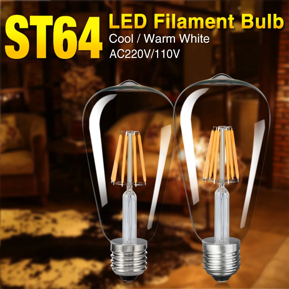 TSLEEN Винтаж COB E27 светодиодный светильник Edison лампада светодиодный лампы 110V 220V G45 A60 ST64 нити светильник 4 Вт 8 Вт 12 Вт 16 Вт Ретро светильник ампулы
