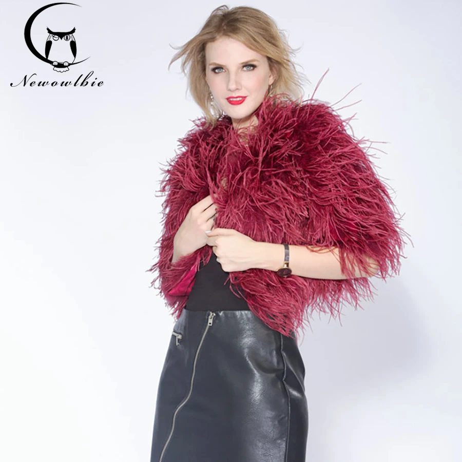 Hot  fashion sexy real ostrich  feathers women coat turkey wool short coat feather fur coat jacket retail / wholesale