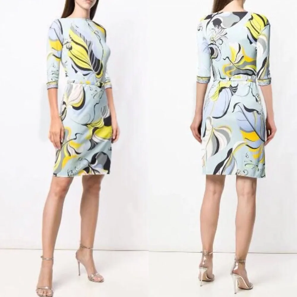 Новая мода 2019 epucci дизайнерское платье женские 3/4 рукава Цветы печати XXL стрейч