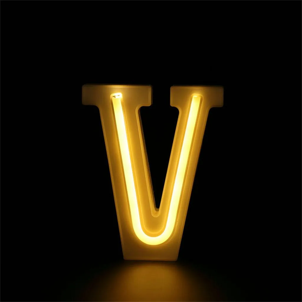 V Светодиодный светильник с буквенным алфавитом, с надписью, с USB, Романтический, сделай сам, светящийся, белый, пластиковый, с буквами, висящий, A-Z и свадебные светильники - Цвет: V