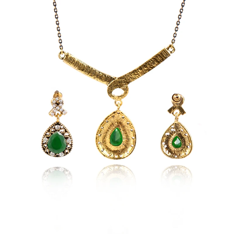 Duohan фирменные элегантные Винтаж зеленый Смола Цепочки и ожерелья Серьги набор