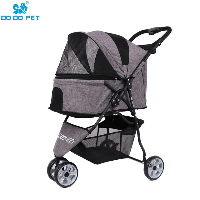 15kg Folding Dog/Cat Strollers Carrier Cart Pet Travelling Buggy Stroller Bag Pet Carriage House Outdoor Dog Kennel Pram - Цвет: Серый