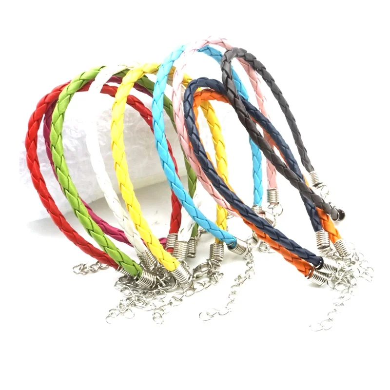 100PCS Colorful PU Leather Braided Chain Bracelet fit DIY Beads Charm Adjustable Clip Bracelets Wax Cord Necklace for Women Men | Украшения