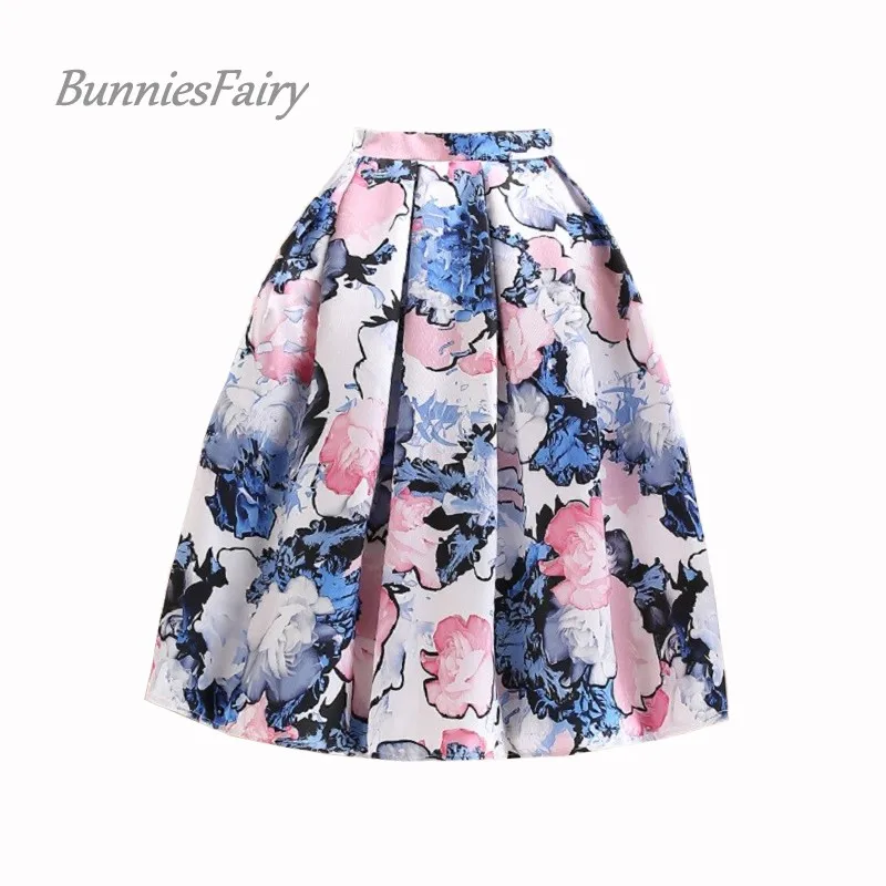 Bunniesfairy брендовый дизайн новые летние женские элегантных фэнтезийных сюжетов цветок Цветочный принт миди-юбка с высокой талией повседневная одежда
