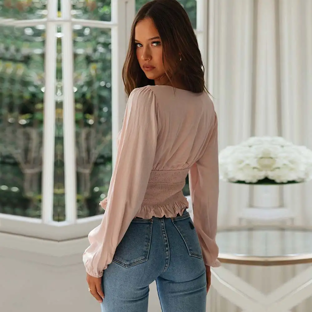 WildPinky Elegant Ladies Women Blouse Lantern Sleeve Ruffle Pleated Top Blouse Shirt Female Autumn Winter 2020 Women Blusas