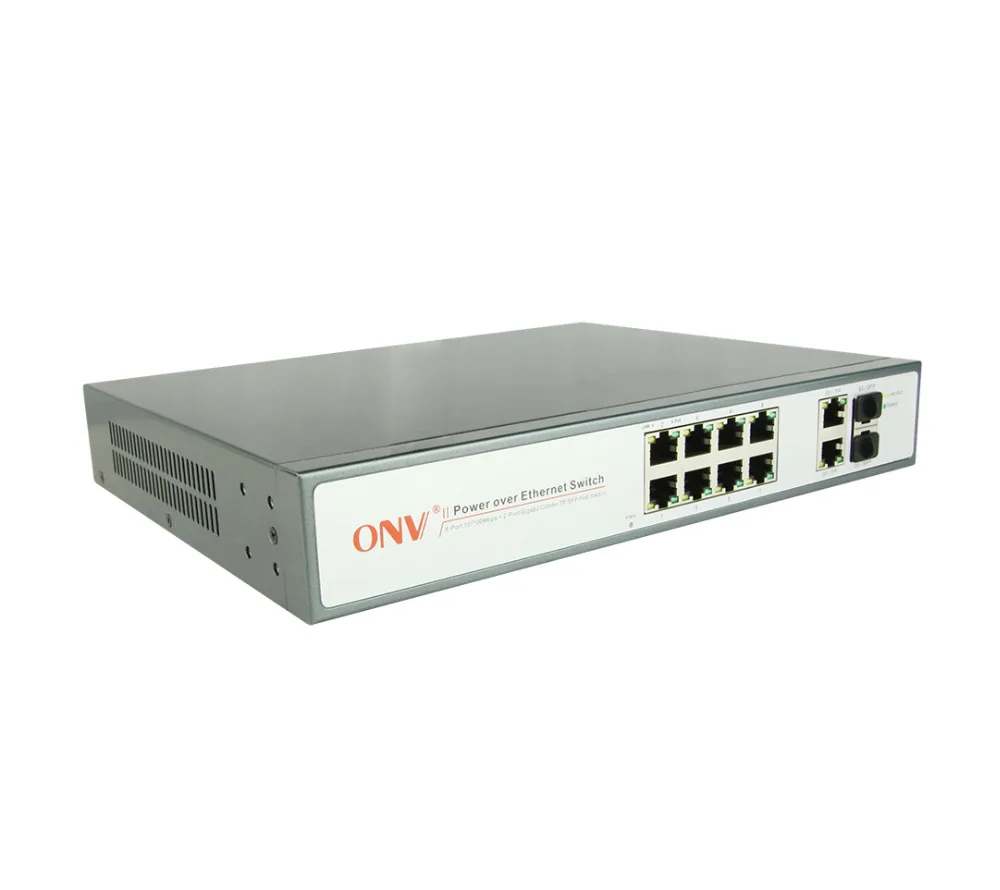 

8*10/100M auto-sensing RJ45 ports + 2*Gigabit Combo TP/SFP Ports PoE switch
