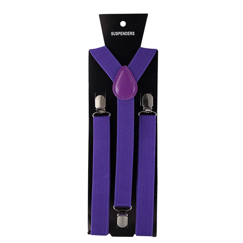Bright purple Разноцветные эластичные кожаные подтяжки для мужчин, 3 зажима, винтажные подтяжки для мужчин и женщин, подтяжки для брюк, свадебная Подвеска для юбки - Цвет: Bright purple