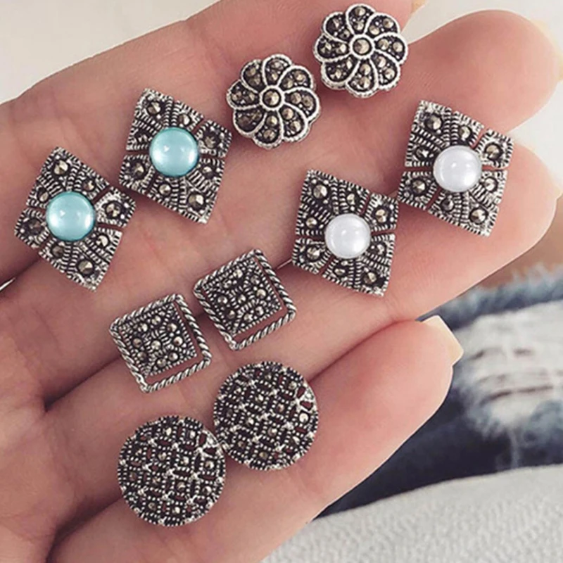 5Pairs/set Fashion Women Stud Earring Girls Birthday Party Mashup Earrings | Украшения и аксессуары