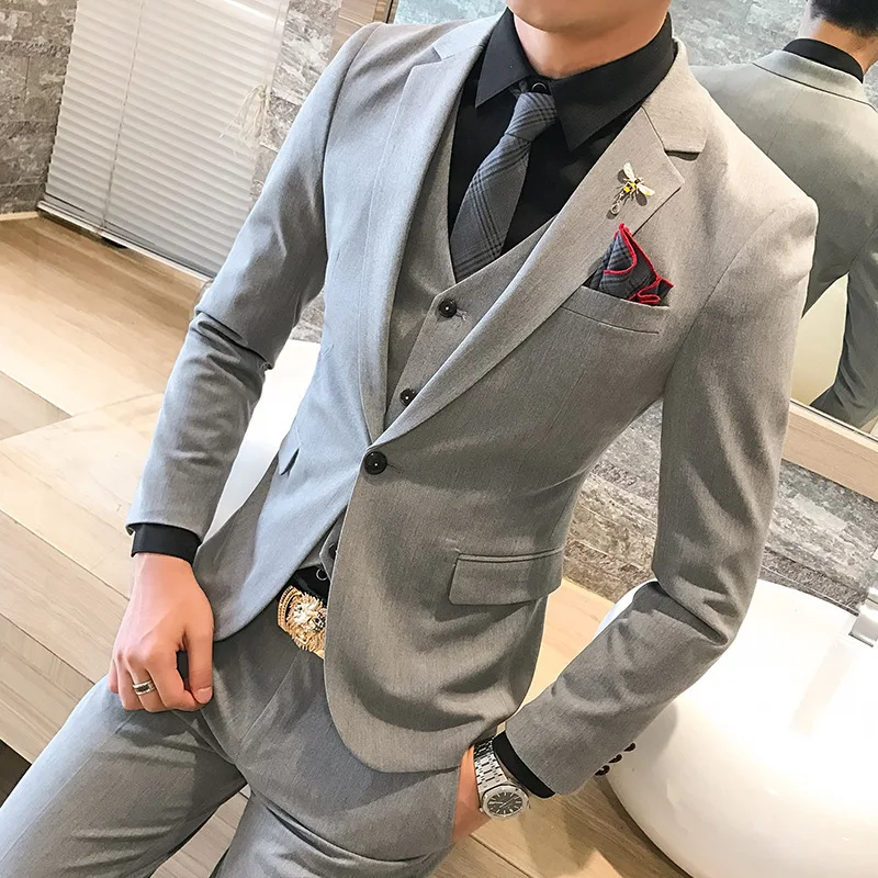 

Autumn and winter men's self-stretch suit vest pants three-piece sleeve
