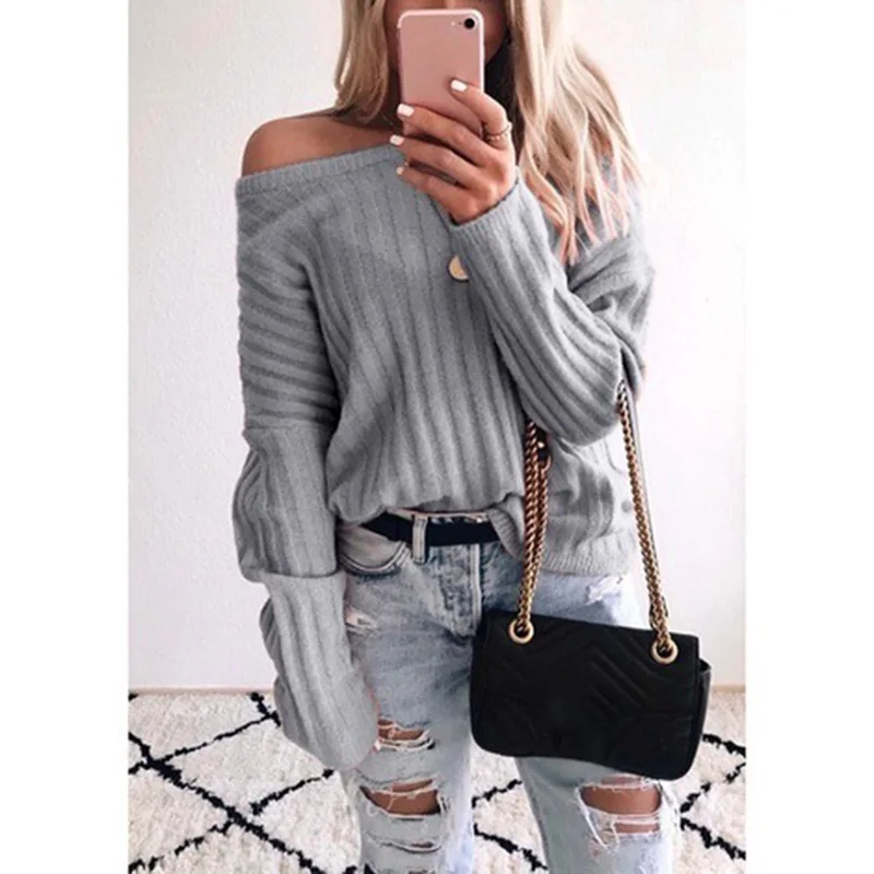 2019 Full O Neck Solid Women Sweaters Pullovers Loose Knitted Tops Autumn Winter Clothing Casual Plus Size SJ3666V | Женская одежда