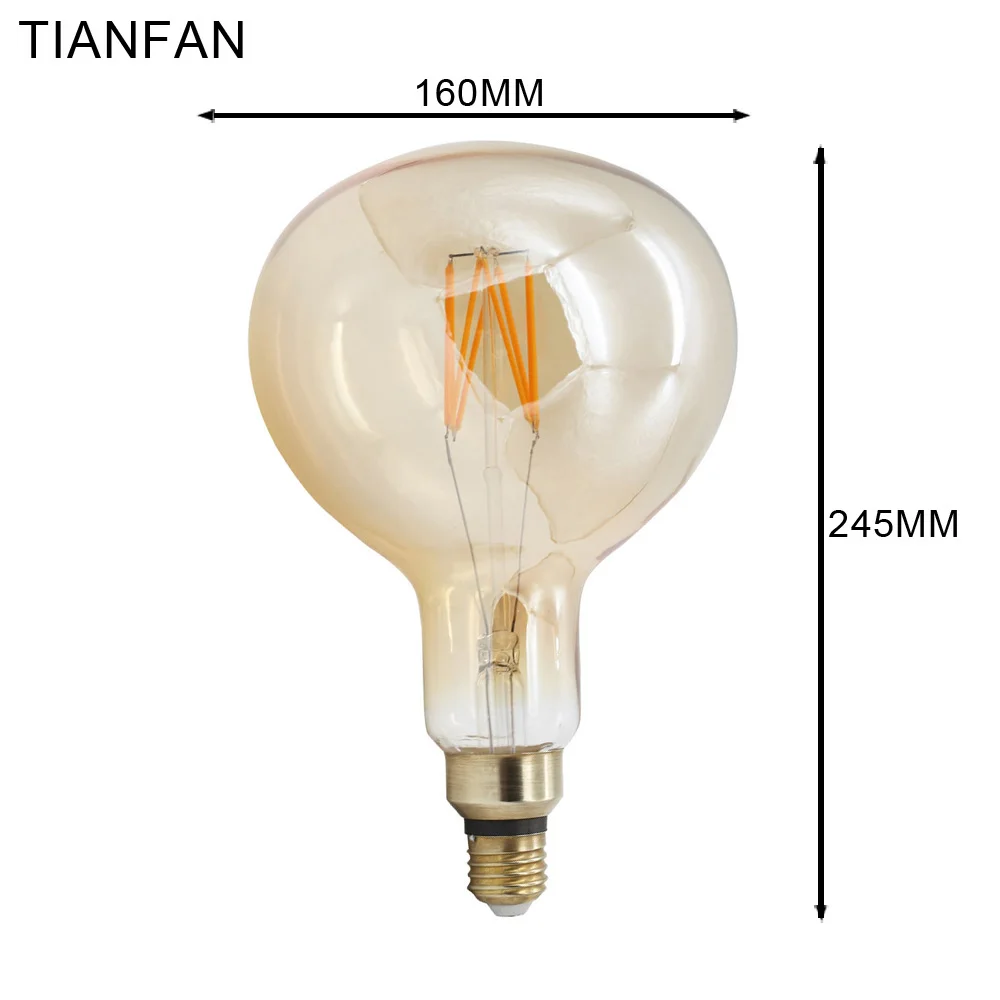 Tianfan R160 ретро лампы Эдисона E27 гостиной настенные украшения Праздничная лампа затемнения большой старинная светодиодная нить лампа 6 Вт светодиодный лампы