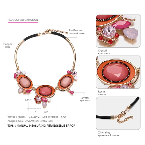 eManco Модный Роскошный Красочные Геометрическая Choker себе чокер и подвески Женщины Кристалл Смола Медь Золото покрыло ювелирные изделия - Окраска металла: orange