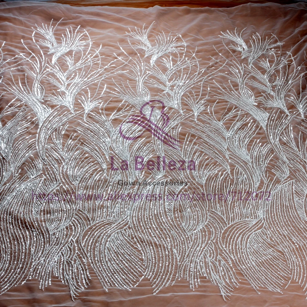 La Belleza off white простые Красивые Бисероплетение Свадебные/evinging платье кружевная ткань 1 ярд