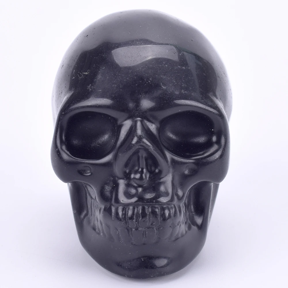 2 ''черный обсидиан камень череп статуя ручной работы кристалл исцеление