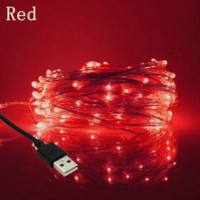 red led fairy lights 10M 20M Silver Copper Wire USB String Light outdoor Christmas Tree Wedding Party Decoration Multicolor garland - Испускаемый цвет: red