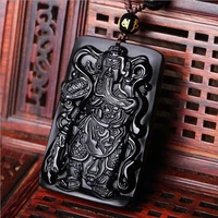 kyszdl natural obsidian carving guan gong pendants men domineering lucky obsidian pendant necklace jewelry wholesale
