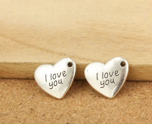 40 шт. изысканные подвески в виде сердца с надписью I love you 15*17 мм античное серебро