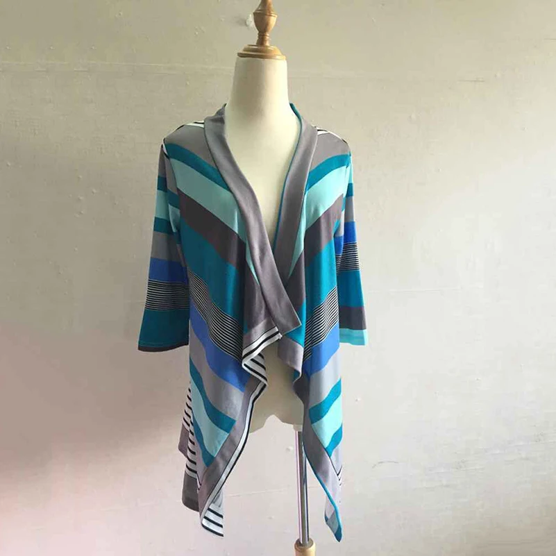 Asymmetrical Striped Cardigan Sweaters for Women Plus Size Patchwork Knitted Outwears 2019 Autumn Open Stitch Coat Female Shawl |