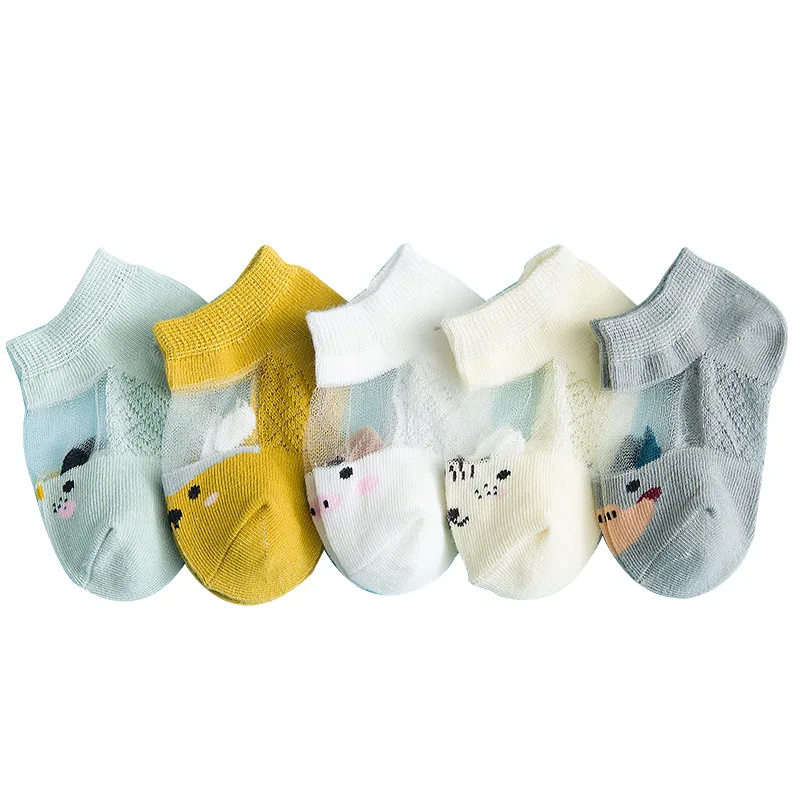 

5 Pairs/lot Summer Thin Girls Sock Kids Cotton Mesh Boat Socks Lovely Cartoon Animal Breathable Toddler Boys Girls Short Socks