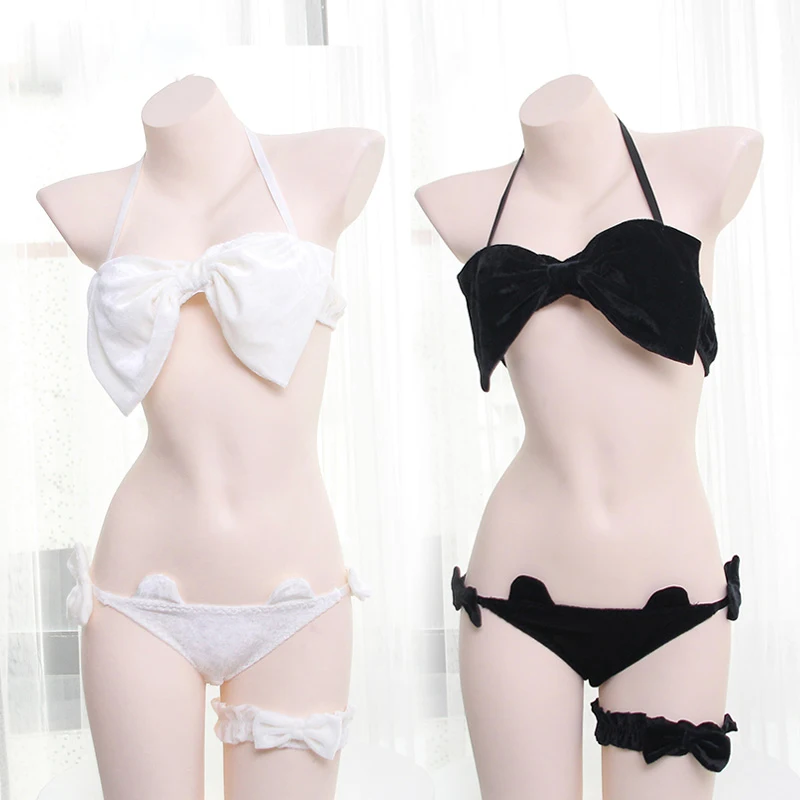 Сексуальное женское бархатное ночное белье из 2 предметов бикини с большим