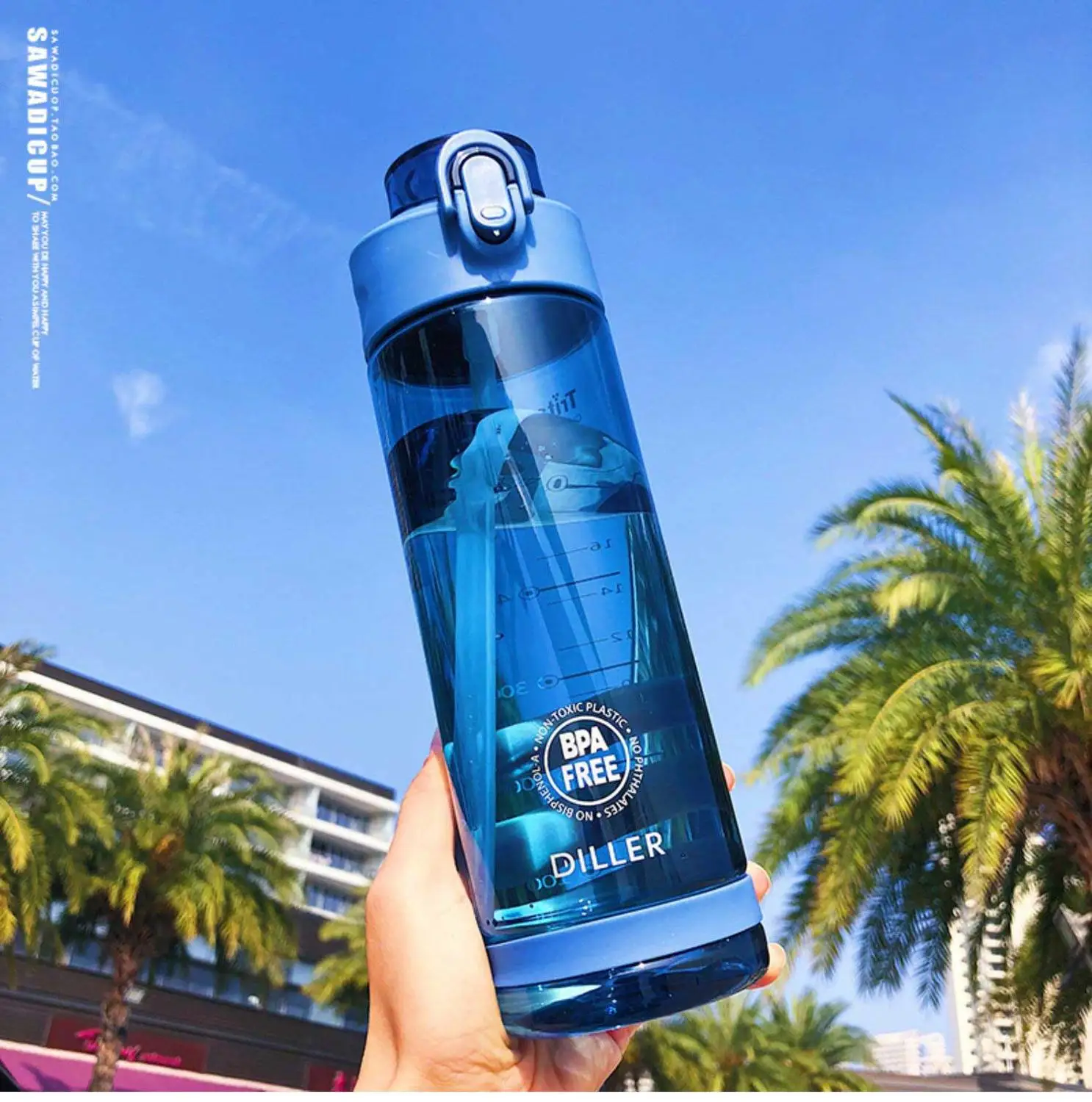blue 750ml Новая тритановая бутылка для воды с соломинкой 550 мл/750 мл, пластиковая бутылка для спорта, фитнеса, тренажерного зала, без бисфенола, для детей, портативные бутылки для напитков - Цвет: blue 750ml