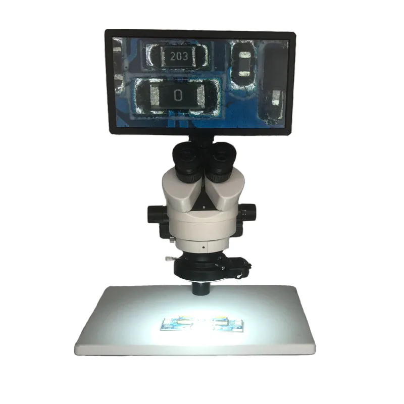 

Mouse Control 7X-45X Trinocular Stereo Microscope +11.6" Tablet PC Industrial Digital Microscopio Camera +144 Led Ring Lights