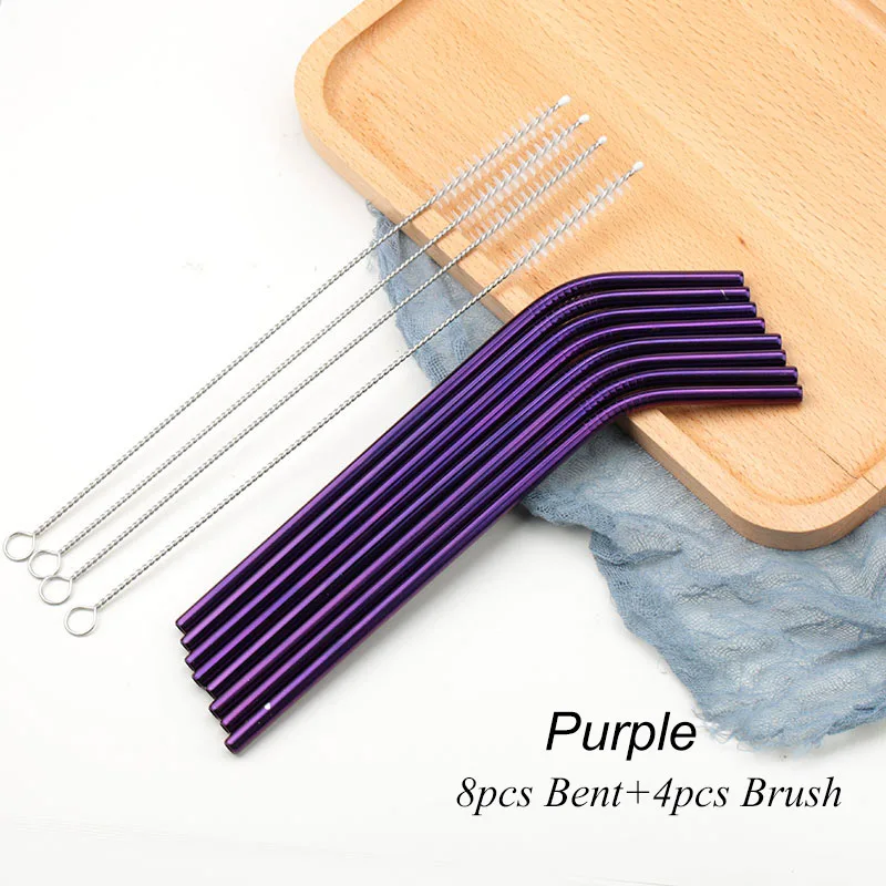01 Bend Purple 8 шт многоразовые соломинки из нержавеющей стали для питья Металлические Прямые изогнутые соломинки из нержавеющей стали с чистящей щеткой вечерние аксессуары для бара - Цвет: 01 Bend Purple
