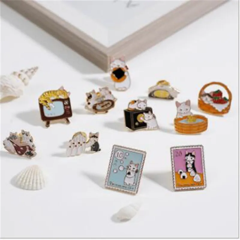 WKOUD мультфильм кошка котенок жизнь брошь металлический фото булавки Пряжка