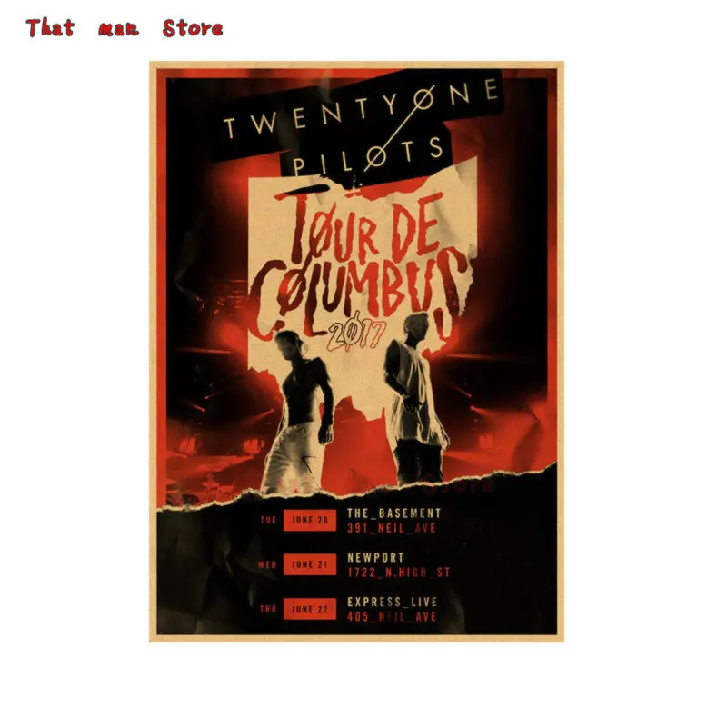 Винтажный ретро постер Twenty One Pilots в стиле рок группы музыки гитары матовый