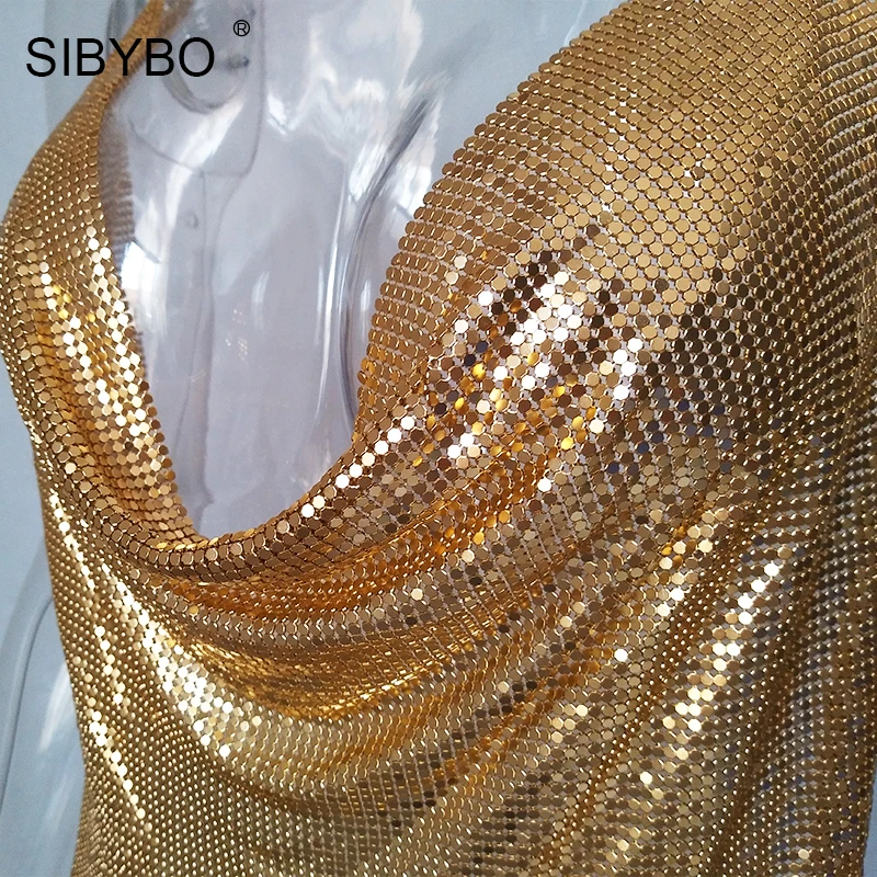 Sibybo, сексуальные женские топы с металлической отделкой,, с открытой спиной, топы с бюстгальтером без косточек, летние, пляжные, вечерние, Клубные, женские, с блестками, Обрезанные, майка, камзол