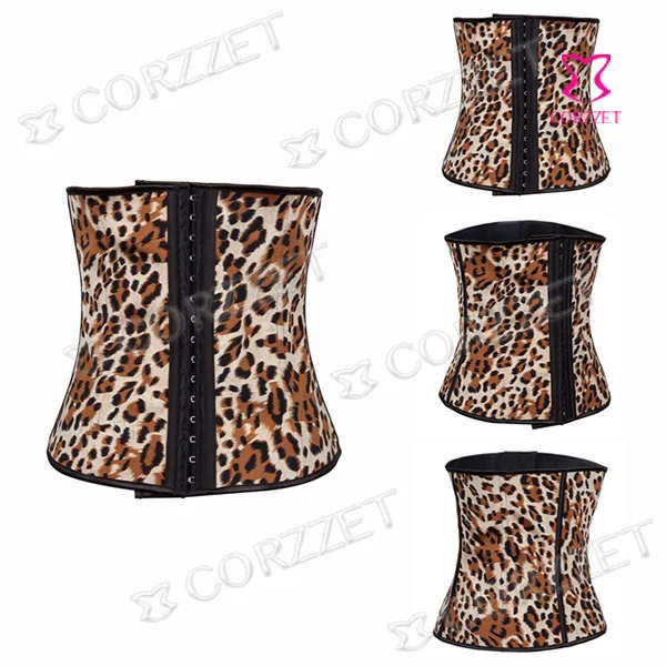 

Brown Leopard Print Gothic Rubber Latex Waist Trainer&Shaper Steel Boned Underbust Waist Trainer Corsets And Bustiers Corselet