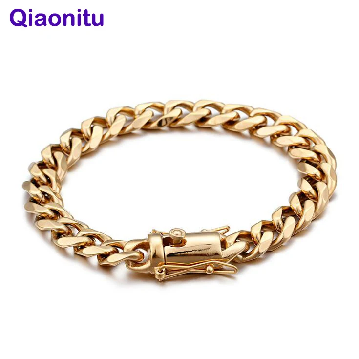 

11mm/13mm/15mm AAA CZ Stainless Steel Curb Cuban Link Bracelet Gold Silver Color HipHop Micro Paved CZ Men Miami Bangle 8.66inch
