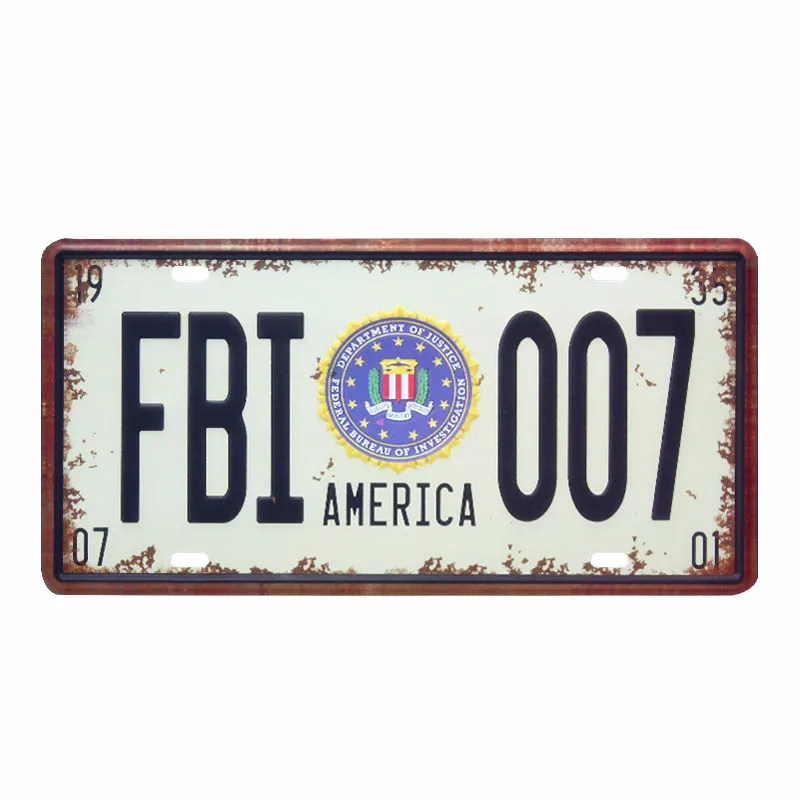 Американский FBI 007 автомобильный металлический номерной знак винтажный домашний декор жестяная вывеска Бар Паб декоративный металлический знак для гаража художественная табличка 15x30 см A278