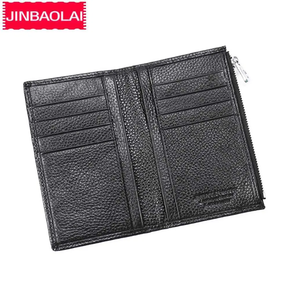 JINBAOLAI из натуральной коровьей кожи Для мужчин кошельки 8 держатель для карт молнии с длинным кошельки тонкий модный бренд качественный кошелек для мужчин