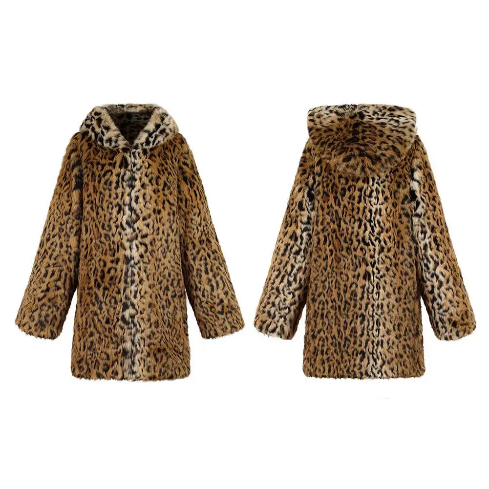 2019 Fashion Women Leopard Faux Fur Coat Warm Autumn Winter Jacket Fluffy Outwear Elegant Fake Coats | Женская одежда