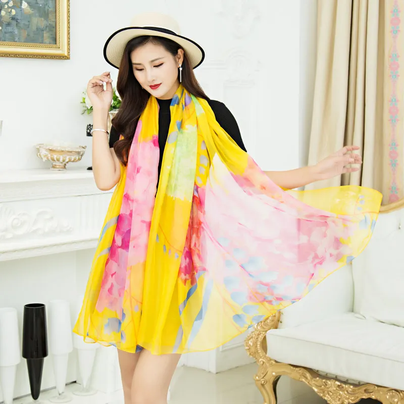 RUNMEIFA модный шифоновый шарф женский летний тонкий шифон с цветочным принтом