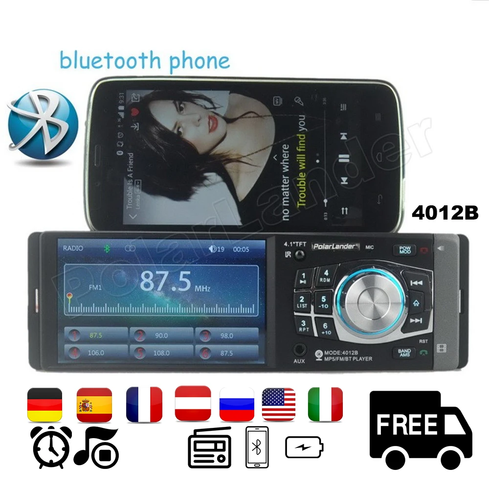 1 din FM/USB/TF/EQ 4 ''Радио стерео автомобиль HD Бесплатная доставка 8 языков MP3/MP4 плеер
