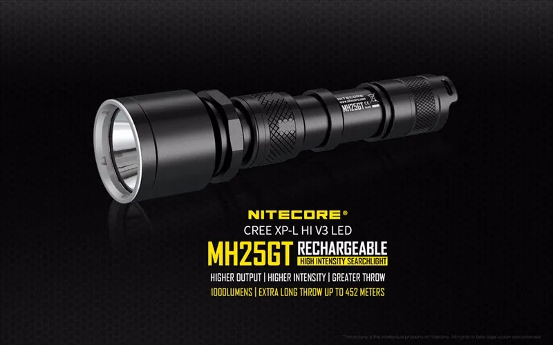 Заводская цена Nitecore MH25GT светодиодный фонарик высокой интенсивности 1000 люменов перезаряжаемый прожектор с батареей 3400 мАч