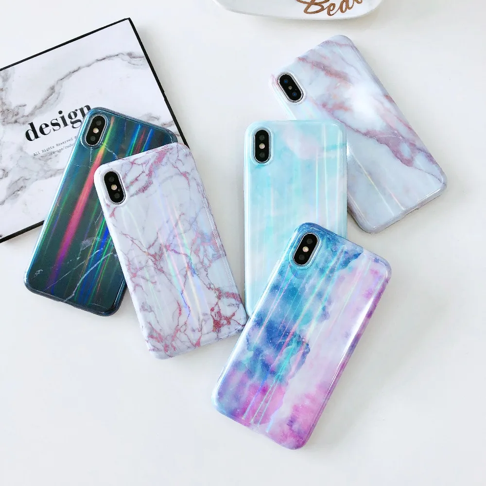 Чехол для iPhone X Xr Xs Max корейский лазерный чехол из мягкого ТПУ с мраморной кожей
