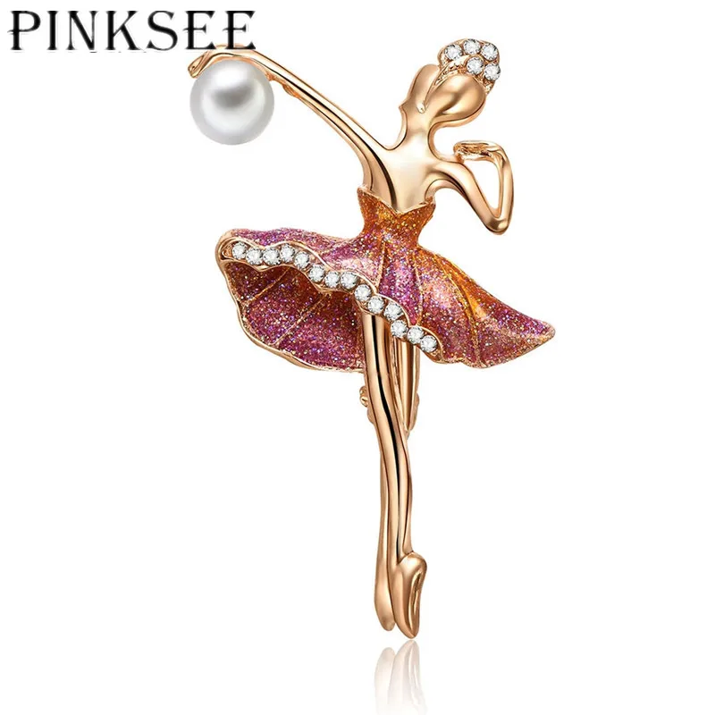 

PINKSEE Creative Brooch Pin Multicolor Crystal Flower Rhinestone Ballet Dancer Clothes Accessories Floral Brooches for Women