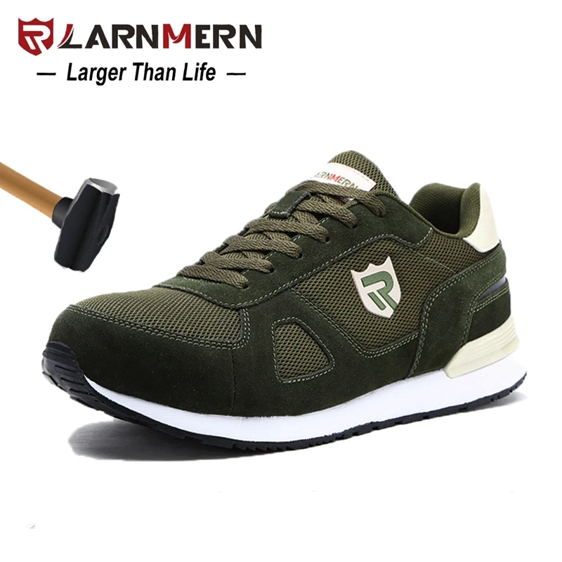 LARNMERN для мужчин сталь безопасная обувь Camo Зеленый дышащая замшевая рабочая