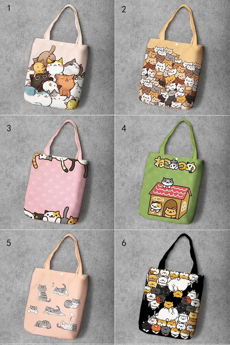 

Neko Atsume Cartoon Student Printed Canvas Recy Shopping Bag Large Capacity Customize Tote Fashion Ladies Casual Shoulder Bags