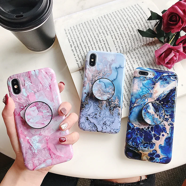 Smooth surface Phone Holder Case For iPhone XS MAX X XR 8 7 6 6S Marble Airbag Bracket Plus Silicone Soft Cover | Мобильные телефоны