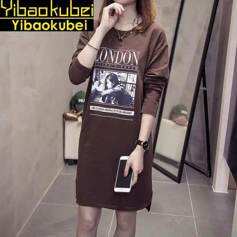2018 г. осенние женские свободные Plus Size Printed Long футболка в Корейском стиле Harajuku