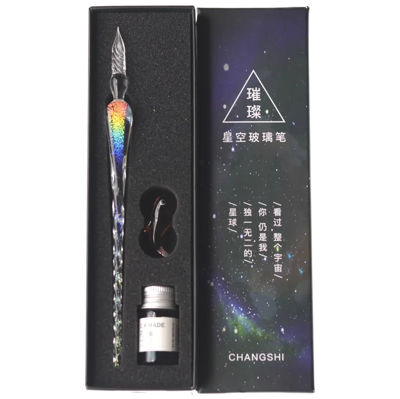 

Creative Starry Sky Glass Pen Dip Pen Color Ink Gift Set Signature Pen Gift for Friends and Students Office Stationery Supplies
