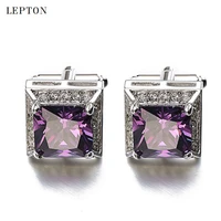 hot sales purple aaa zircon cufflinks luxury brand high quality crystal groom wedding cuff links for mens with gift box gemelos