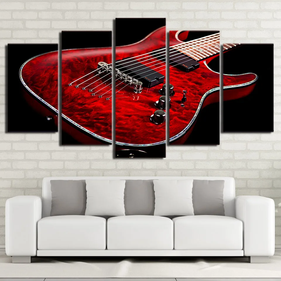Холст печатные изображения HD Wall Art рамки 5 шт. музыка красный Электрогитары