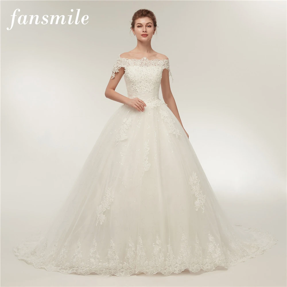Fansmile Vestidos de Novia белые свадебные платья с длинным шлейфом 2020 по индивидуальному